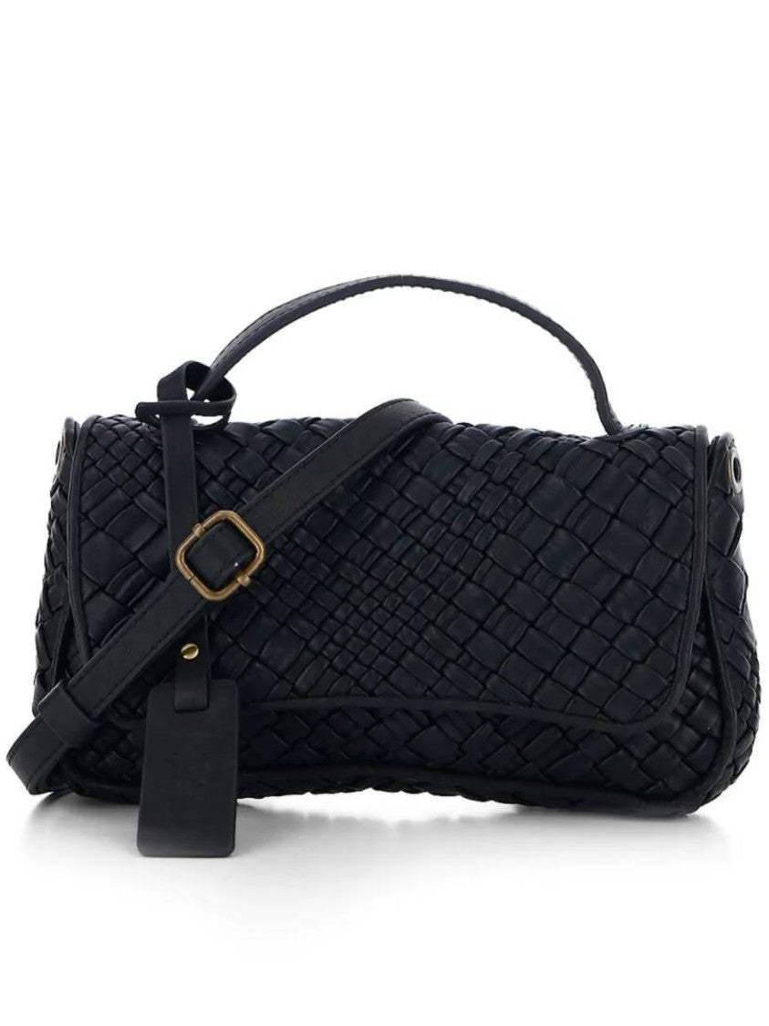 Visona` Structured Black Woven Handbag