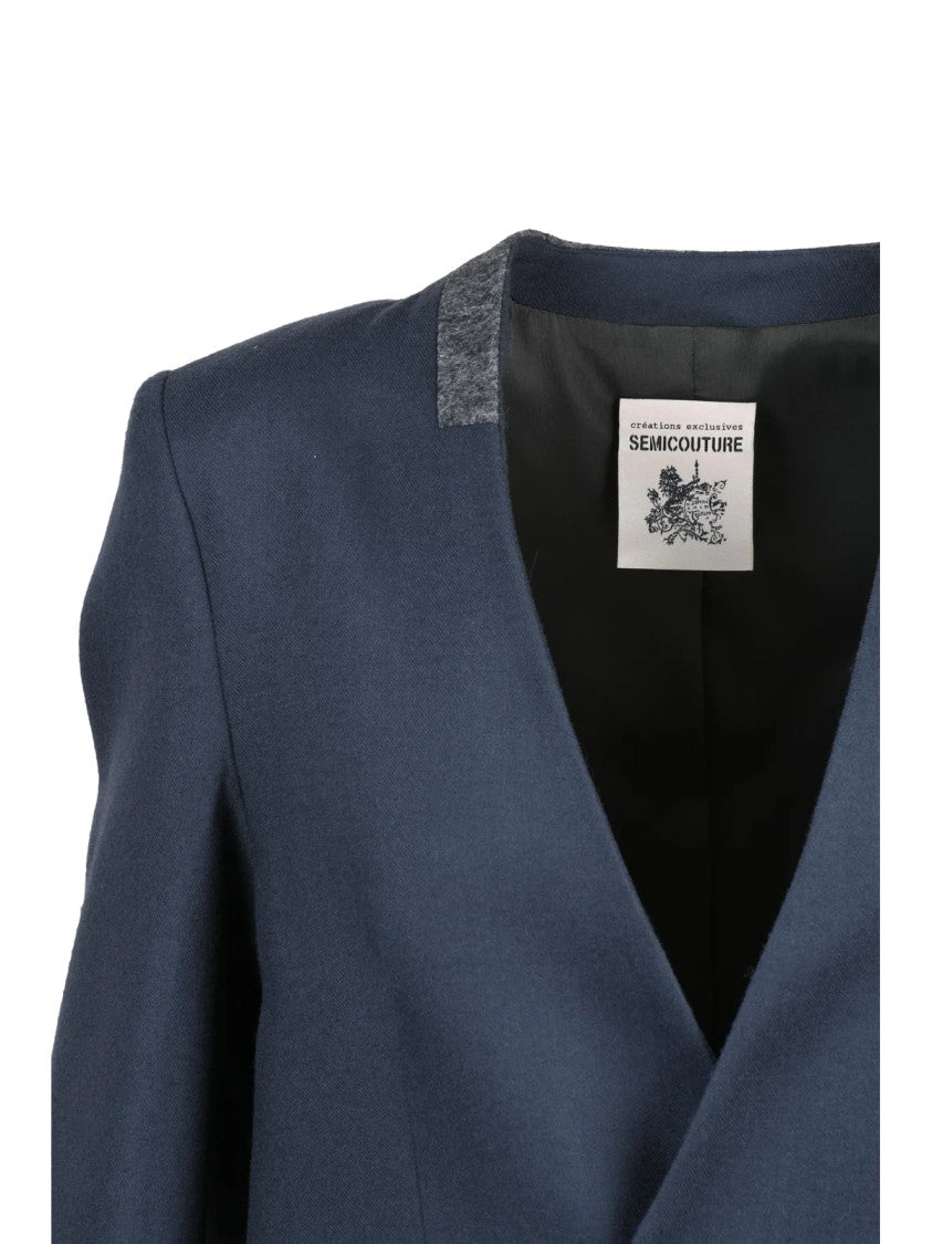 Semi Couture Grey Stretch Virgin Wool Snap Long Jacket