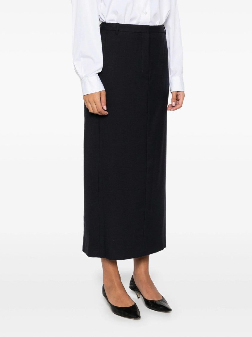 Theory Navy Blue Wool Twill Midi Skirt