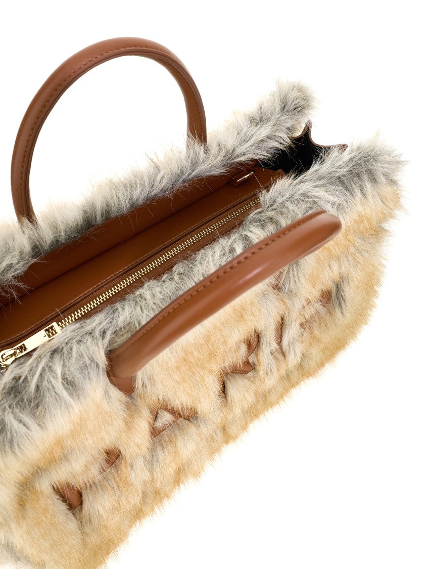 Rue Madam Paris Rectangular Multi-Toned Faux Fur Tote With Leather Accents