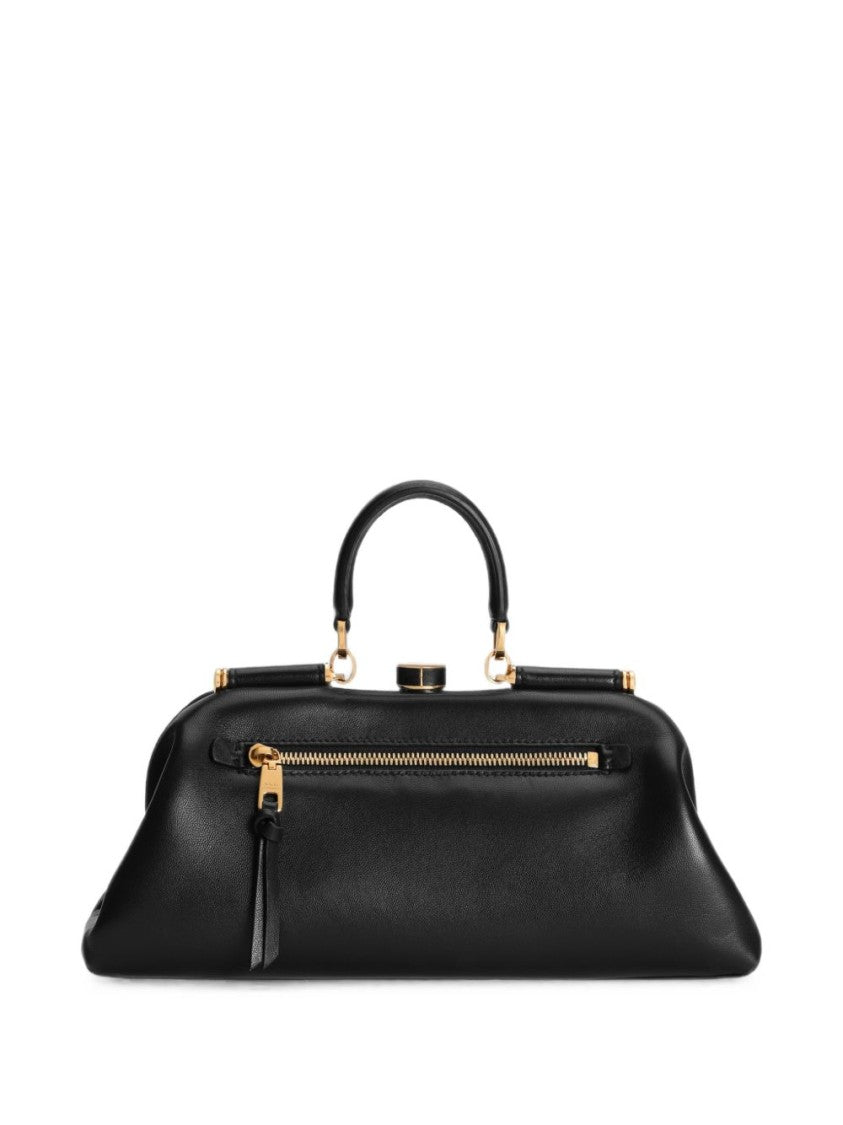 Dolce & Gabbana Black Gold-Accent Structured Leather Handbag