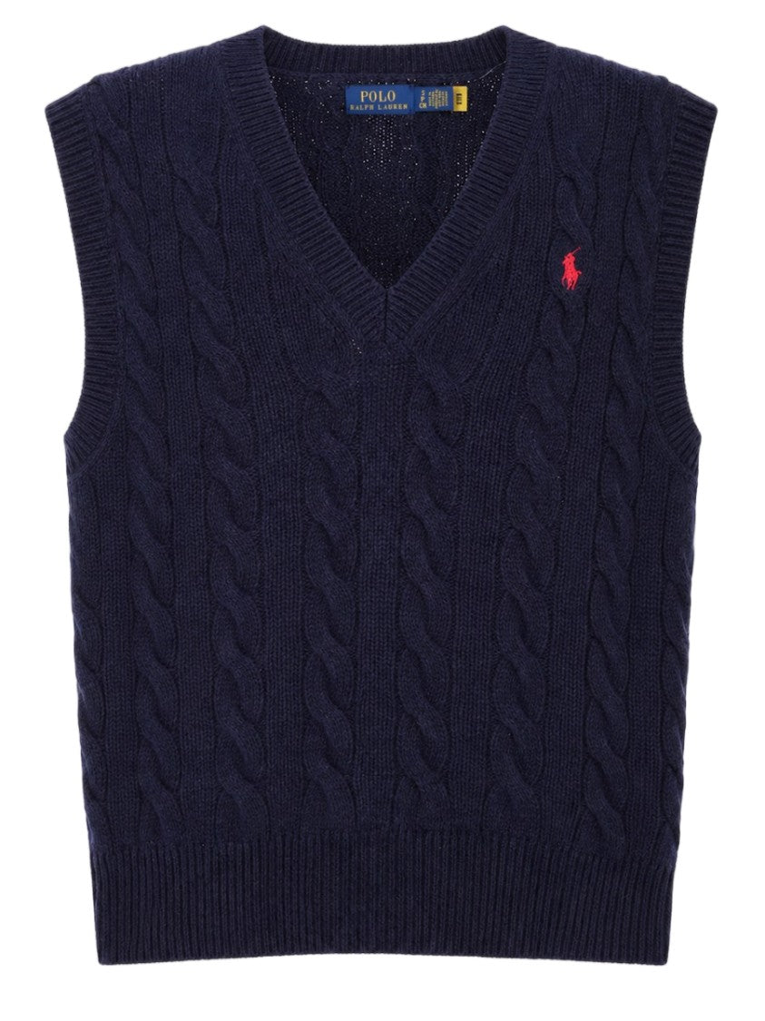 Polo Ralph Lauren Blue Cable Knit Sleeveless Wool-Cashmere Vest