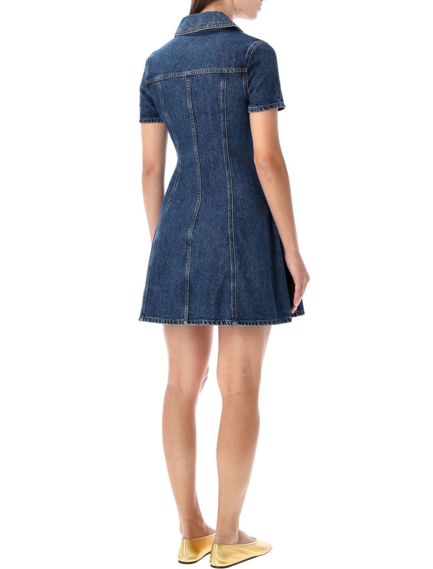 Self-Portrait Blue Denim Mini Dress With Gold Buttons