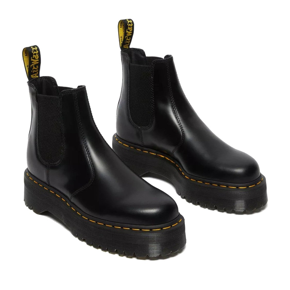 Dr. Martens Black 2976 Quad Smooth Chunky Platform Leather Ankle Boots