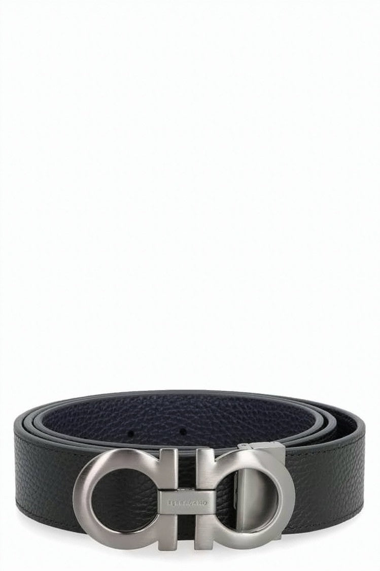 Salvatore Ferragamo Textured Black Calf Leather Belt