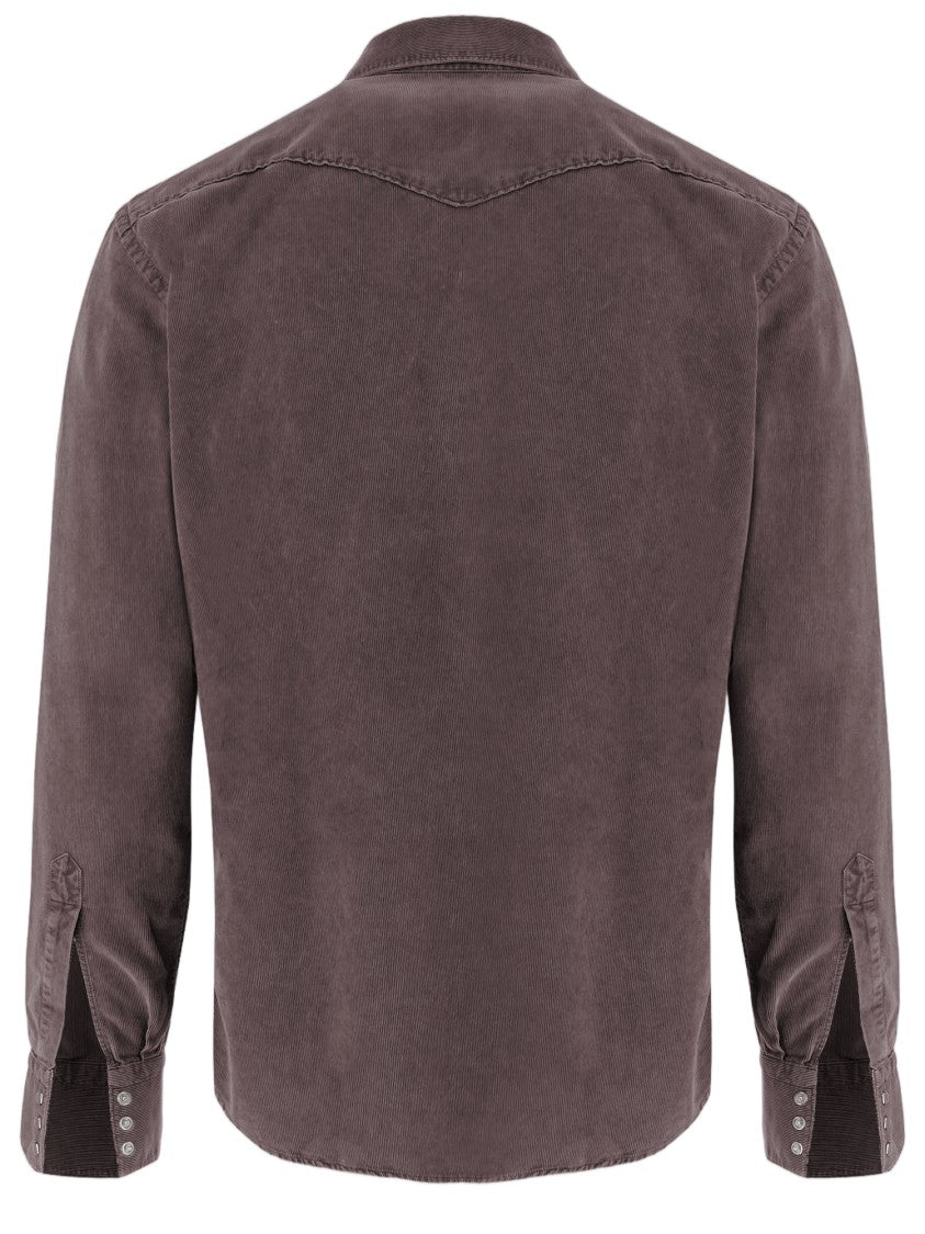 Gherardi Brown Ribbed Cotton Pointed Collar Casual Shirt