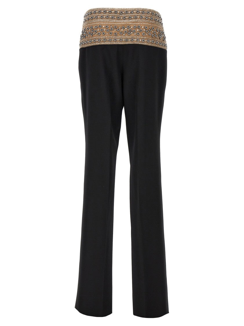 Stella Mccartney Crystal-Embroidered Mesh-Waist Wool Trousers