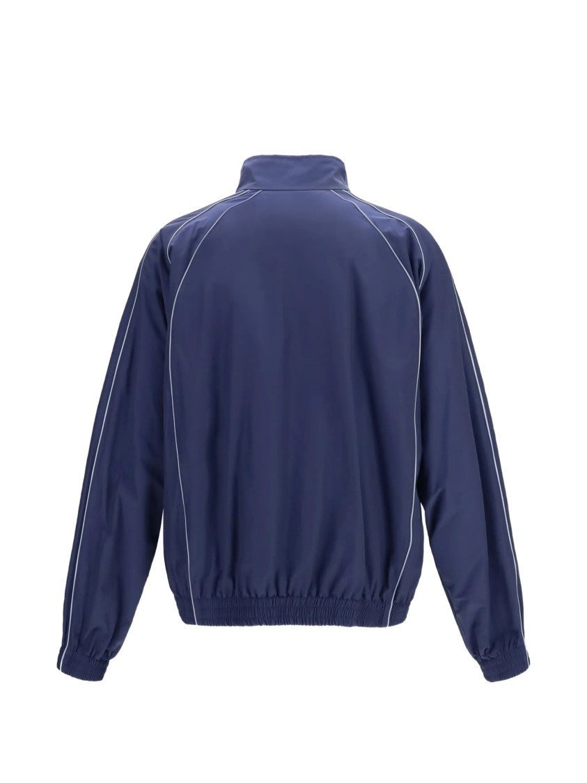 Balenciaga Deep Navy Tracksuit Jacket With White Piping And Sporty Design