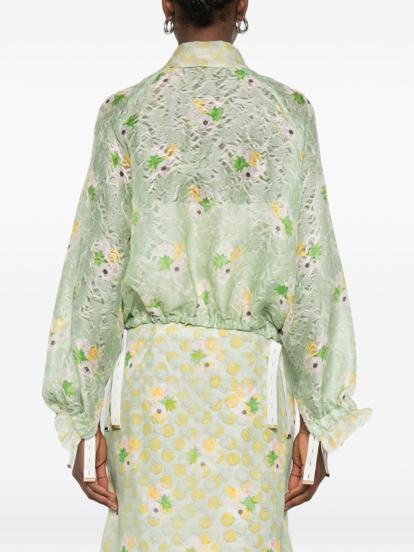 Fendi Black Cropped Floral Drawstring Cuffs Jacket
