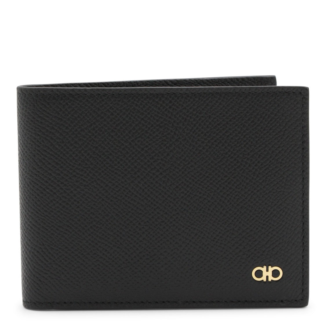 Ferragamo Textured Black Bifold Wallet With Gold-Tone Logo