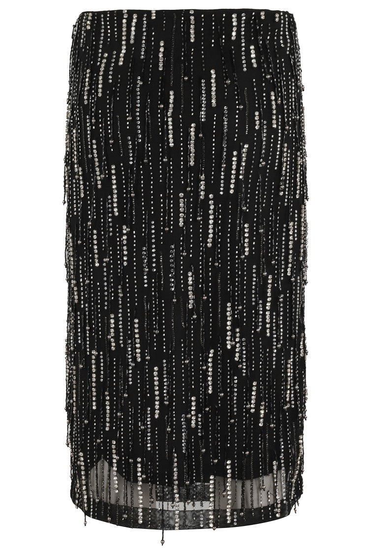Pinko Midi Skirt With Rhinestone-Embellished Mesh Design