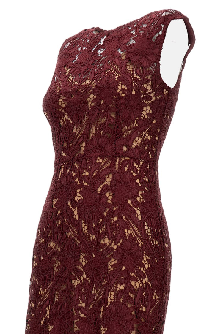 Self-Portrait Burgundy Guipure Lace Midi Dress