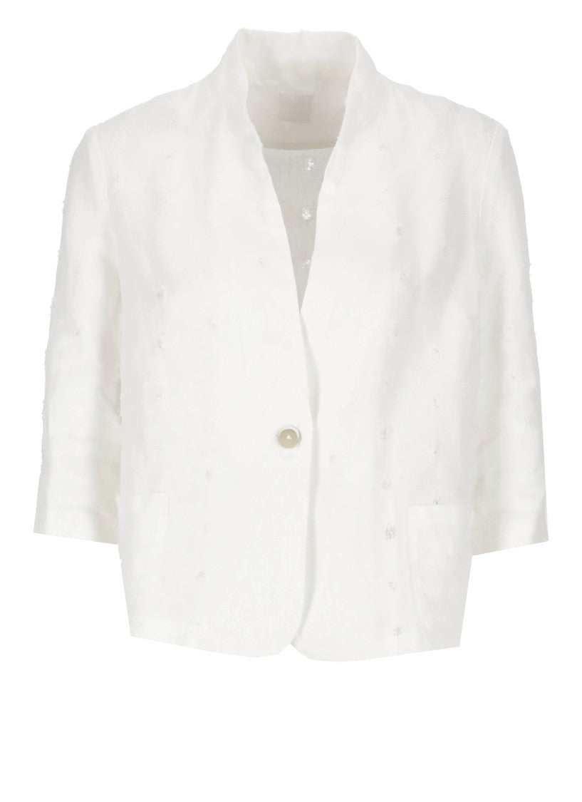 120% Lino White Linen Blazer
