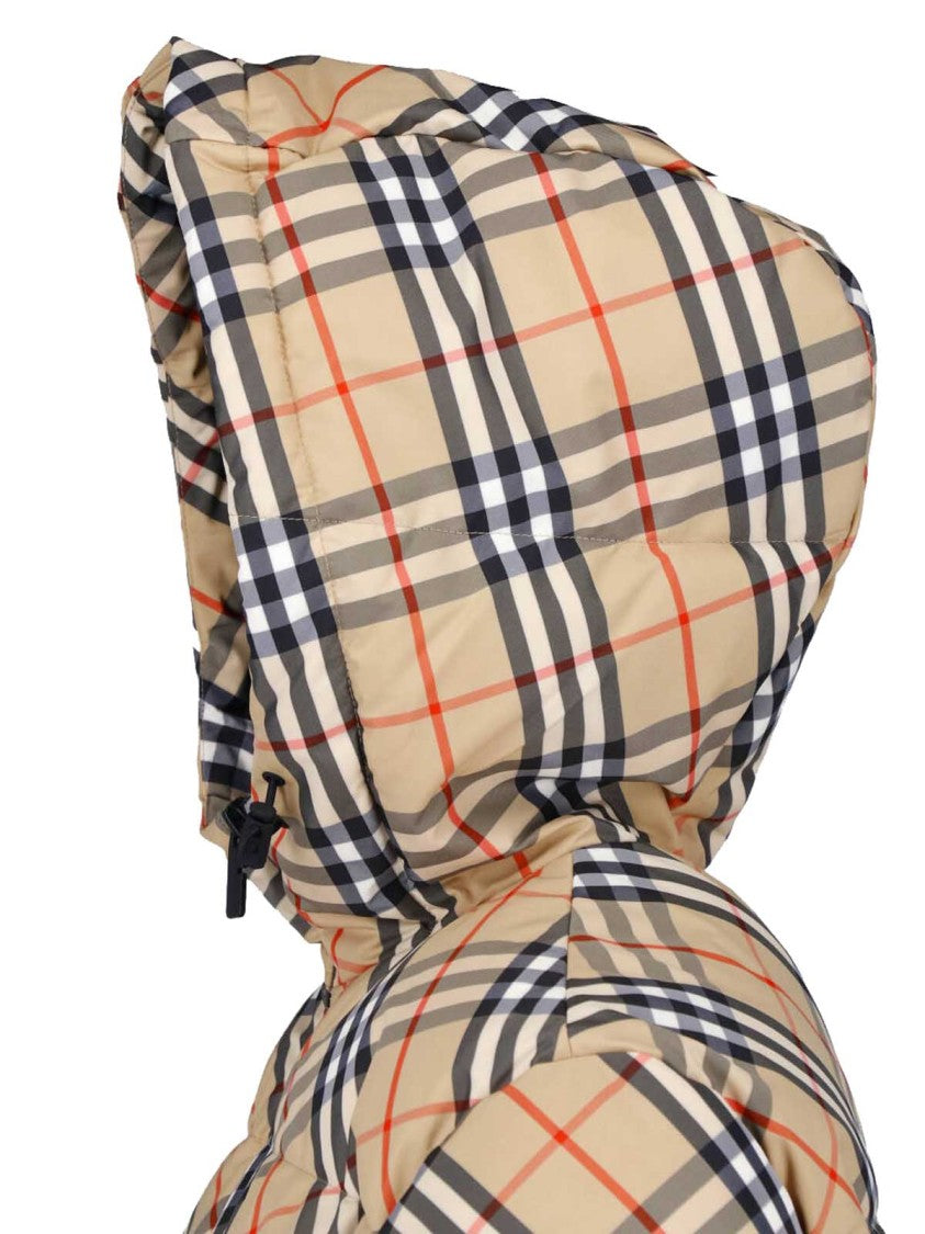 Burberry Beige Check Hooded Down Jacket