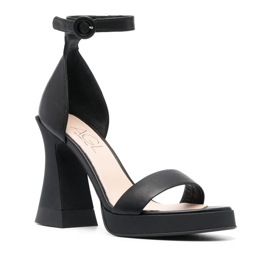 Agl Black Janis Leather Chunky Heel Sandals