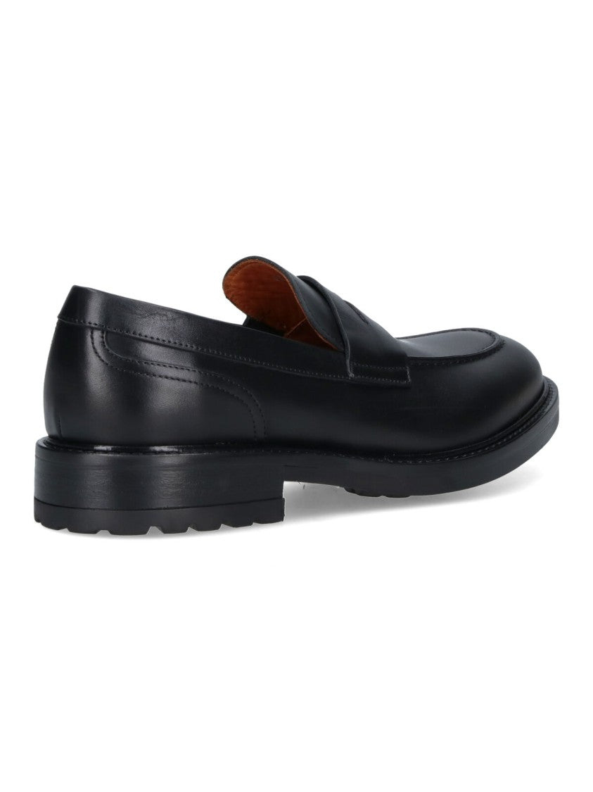 Alexander Hotto Penny Loafer Black Leather Flat Shoes With Textured Sole