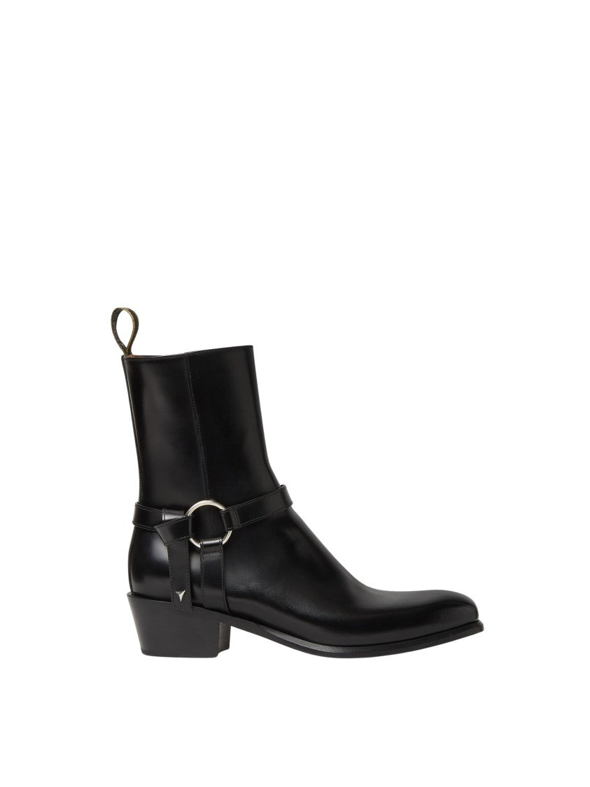 Fendi Black Double O Square Toe Stirrup Calfskin Boots