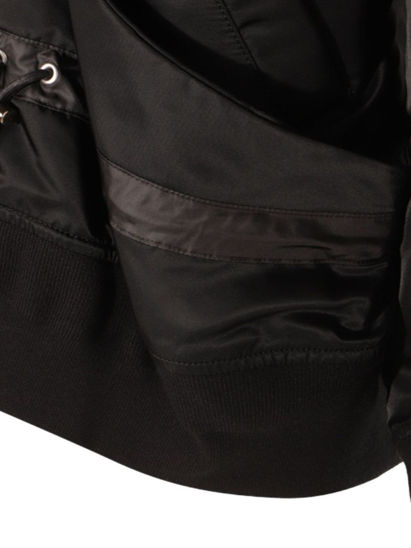 Sacai Black Jacket With Ruffled Hem And Adjustable Drawstring Waist