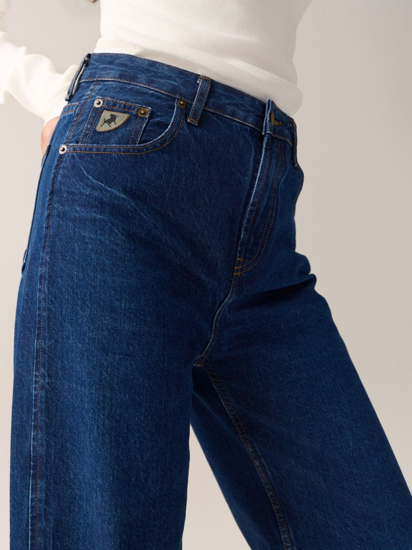 Iois High-Waisted Wide-Leg Denim Skater Jeans