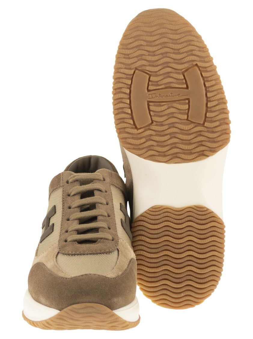 Hogan Suede And Technical Fabric Sneakers With Embossed Logo