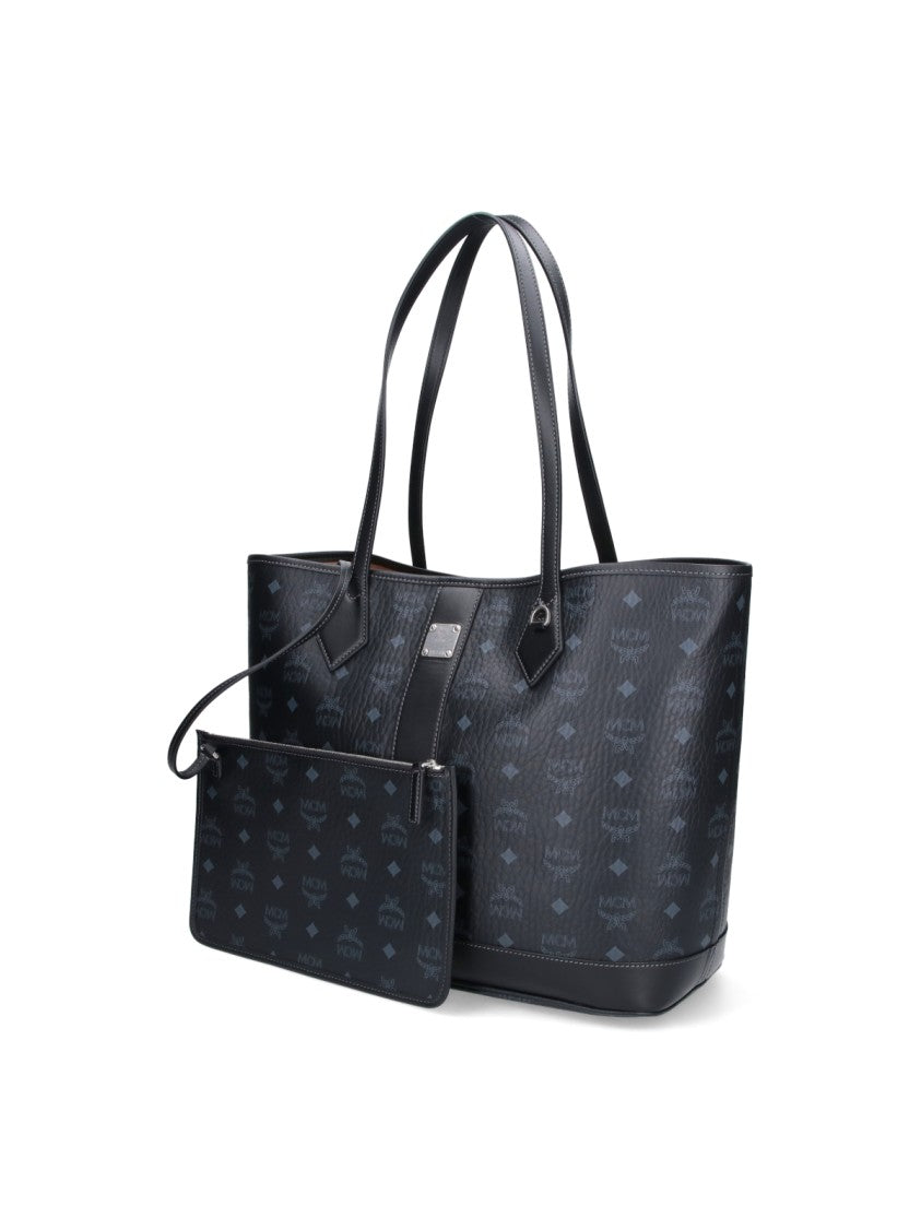 Mcm Black Liz Visetos Fabric Tote Bag