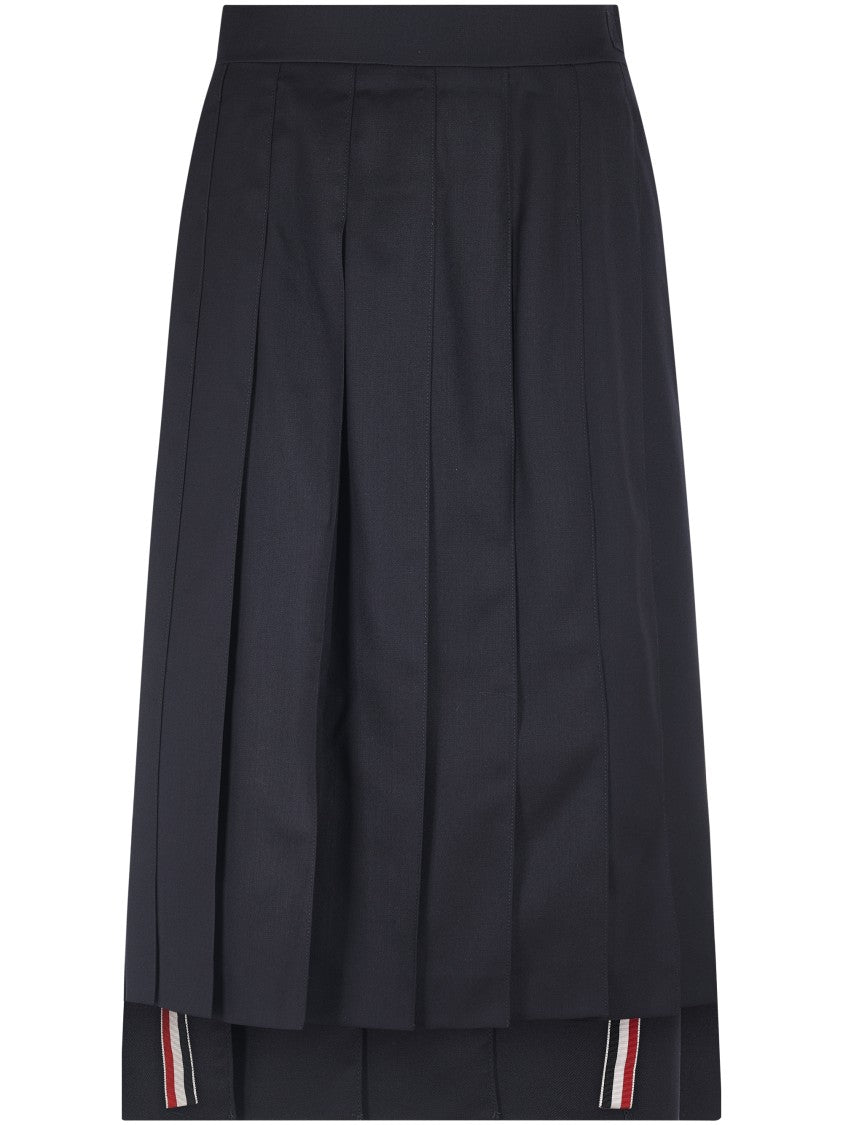 Thom Browne Dropped Back Pleated Skirt In Super 120'S Twill