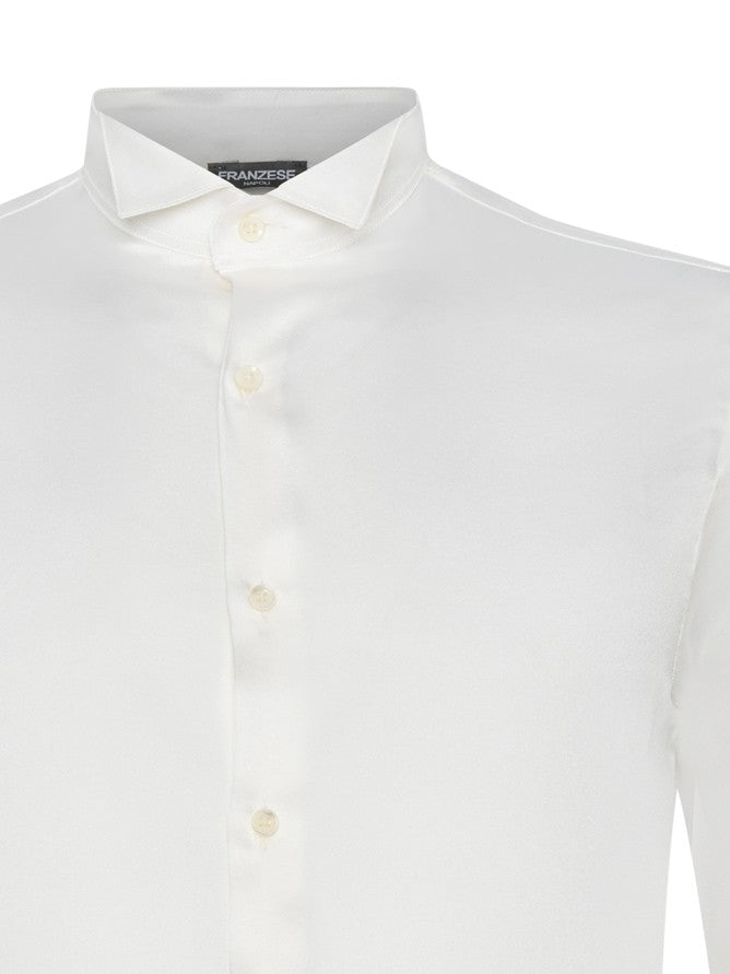 Franzese Collection Tuxedo-Collared White Silk Shirt