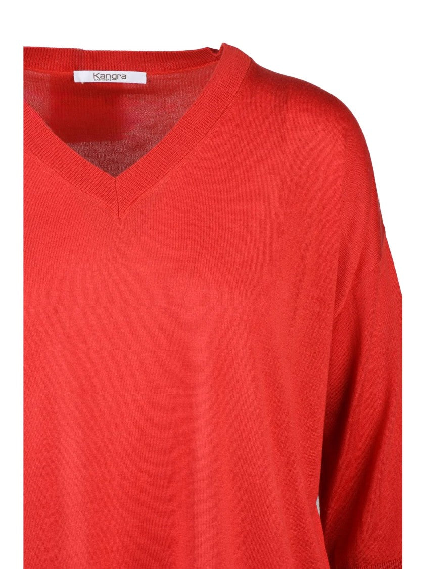 Kangra Silk Cashmere V-Neck Sweater With Ribbed Hem And Cuffs
