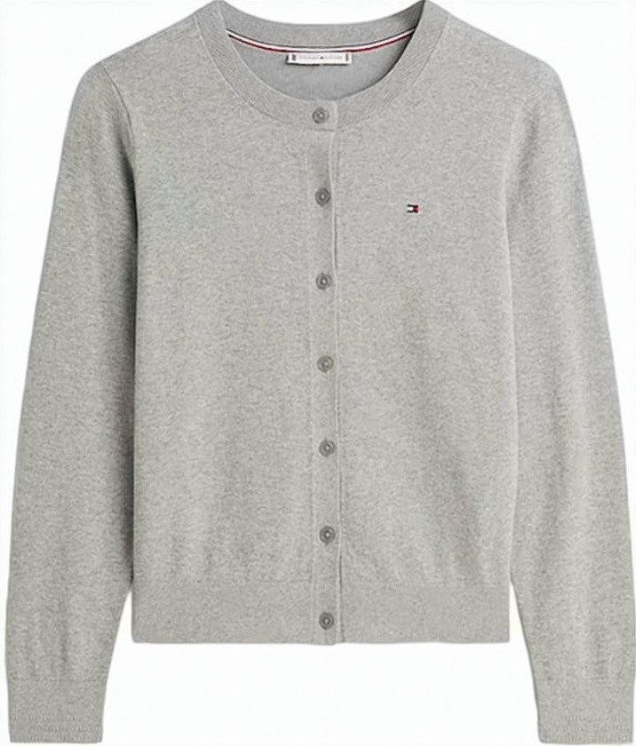 Tommy Hilfiger Heathered Grey Cardigan With Round Neckline