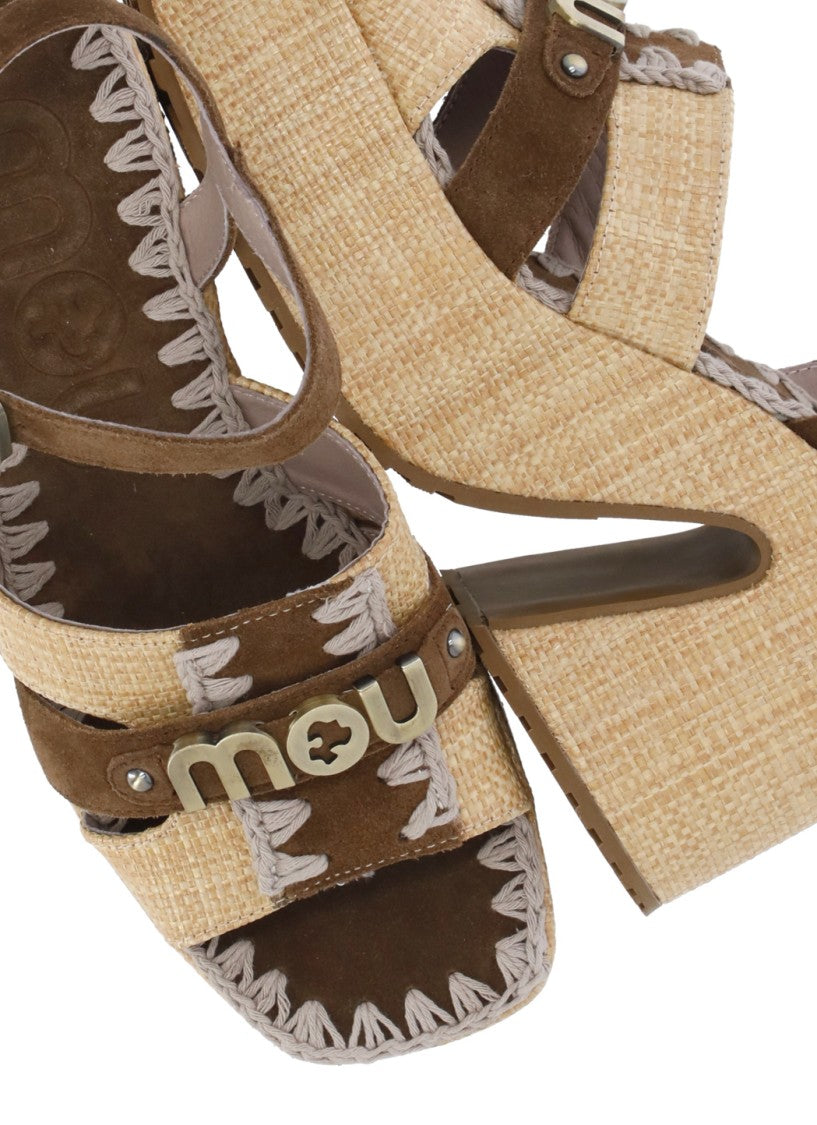 Mou Beige Ankle Strap Rafia Sandals