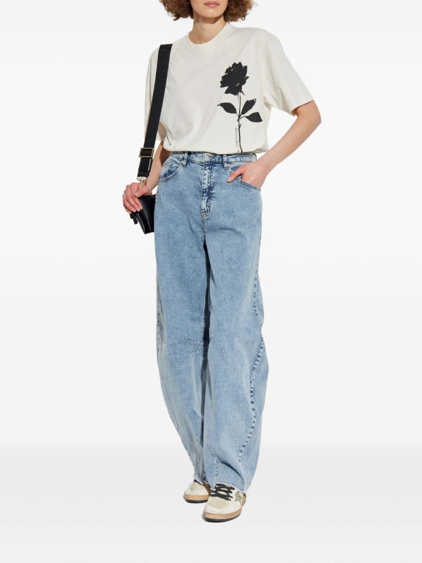 Golden Goose Oversized T-Shirt With Black Rose Graphic And Metallic Stars