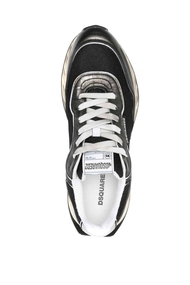 Dsquared2 Black Distressed Wash Mesh-Panel Leather-Blend Sneakers