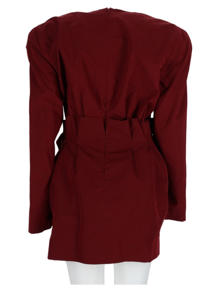 Magda Butrym Bordeaux Floral Cotton-Silk Structured Mini Dress