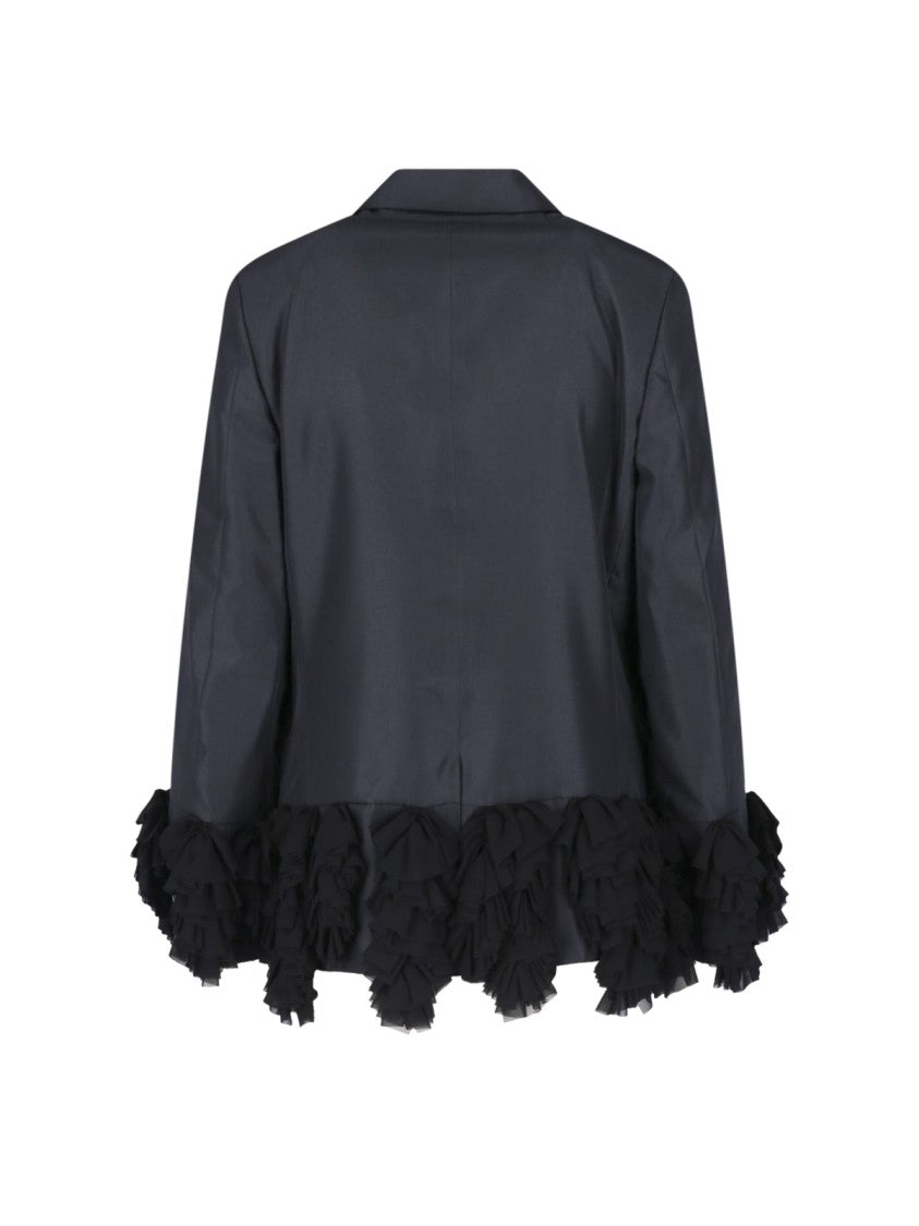 Comme Des Garçons Single-Breasted Black Blazer With Ruffle Detailing