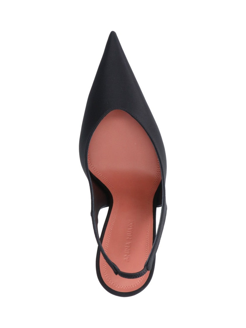 Amina Muaddi Black Anok 105 Silk Pointed Stiletto Pumps