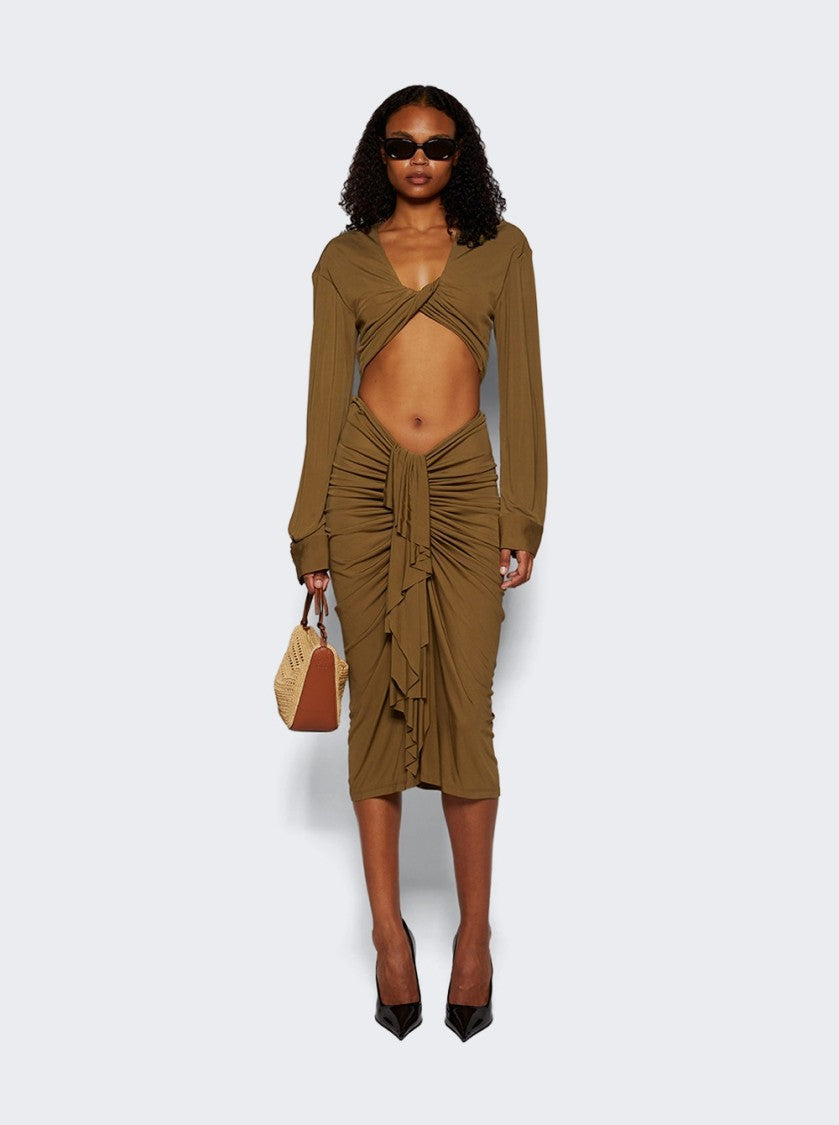 Christopher Esber Vivenda Drape Midi Skirt Olive Green