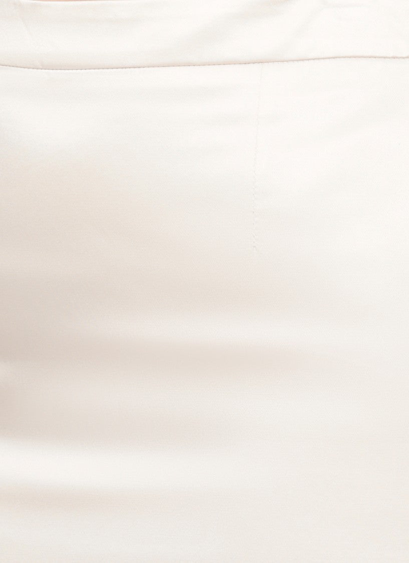 Pt Torino Ivory Cotton And Viscose Midi Skirt With Side Zip And Rear Vent