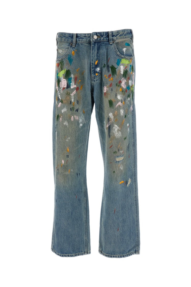 Found Light Blue Multi Color Painter Straight-Leg Jeans