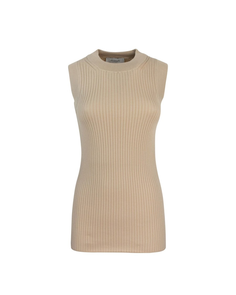 Sportmax Beige Ribbed Cotton Tank Top