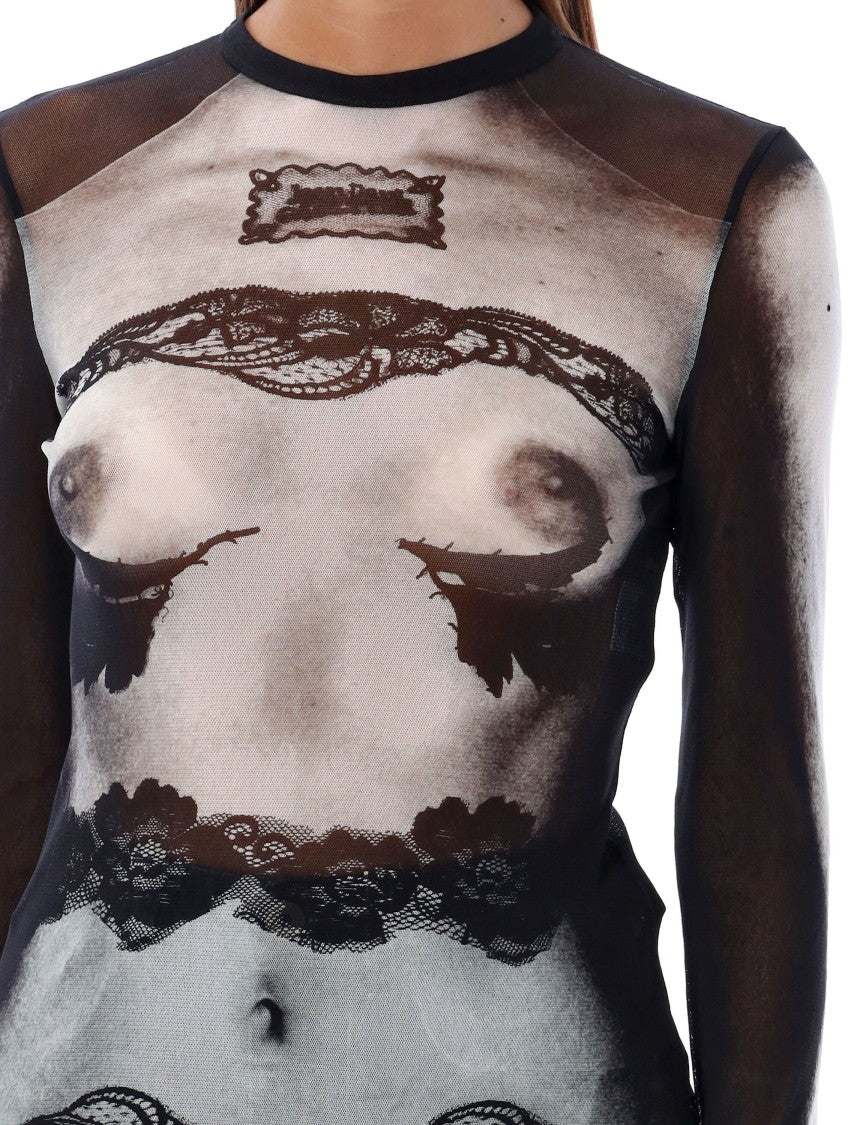 Jean Paul Gaultier Trompe-L'œil Mesh Top With Lace Detailing