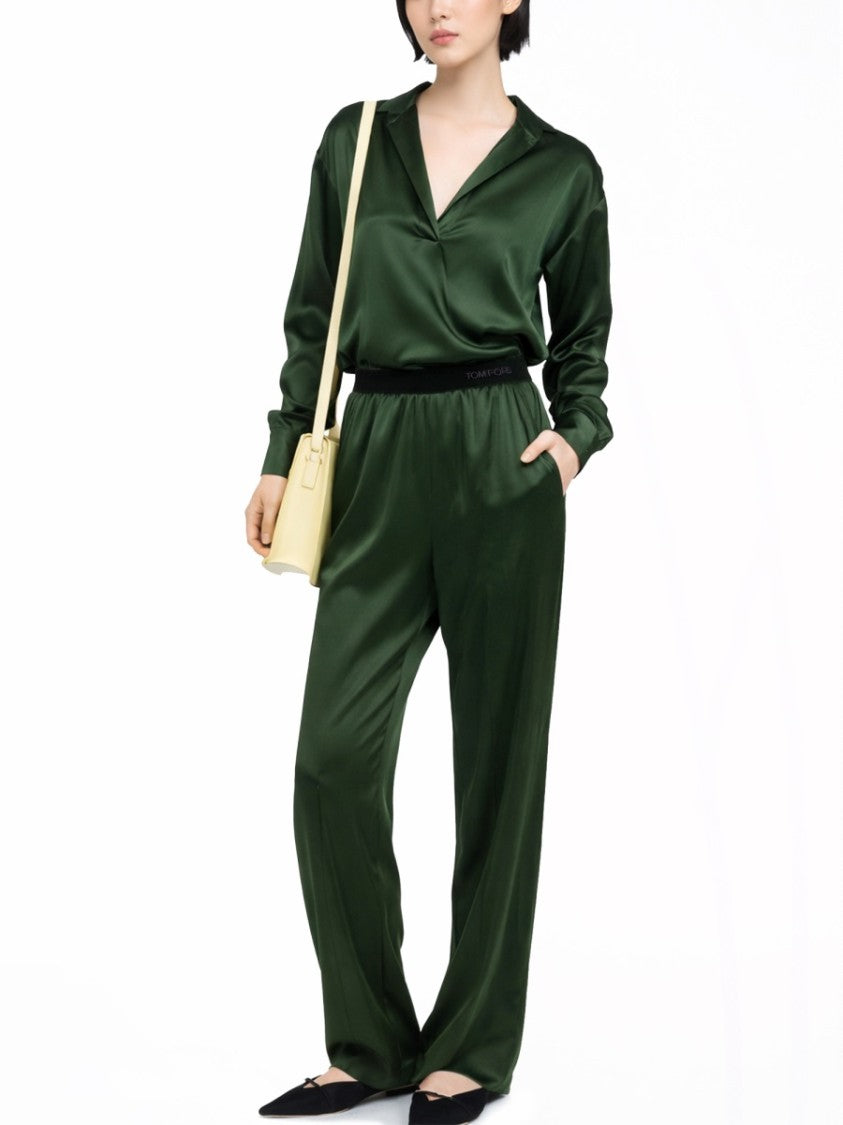 Tom Ford Deep Green Smooth Satin Finish V-Neck Shirt