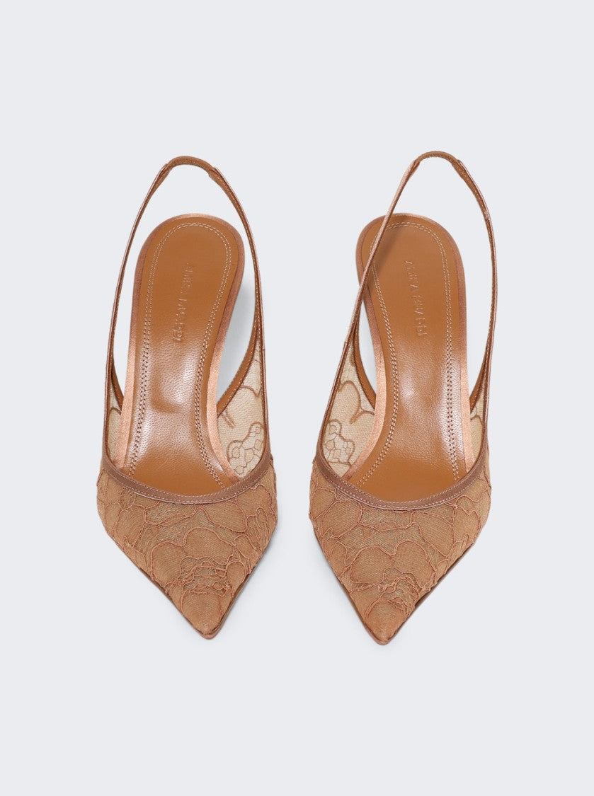 Amina Muaddi Anok Lace Slingback Pump - Latte