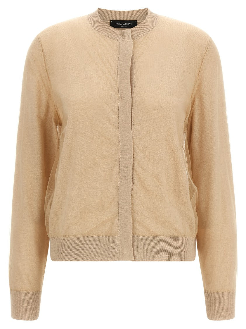 Fabiana Filippi Tone-On-Tone Tulle Overlay Cardigan By Fabiana Filippi