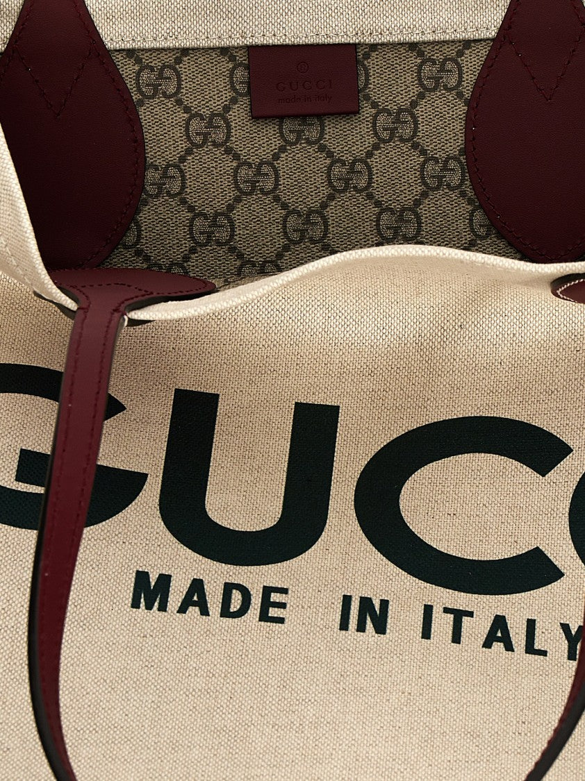 Gucci Canvas Tote Bag With Leather Details