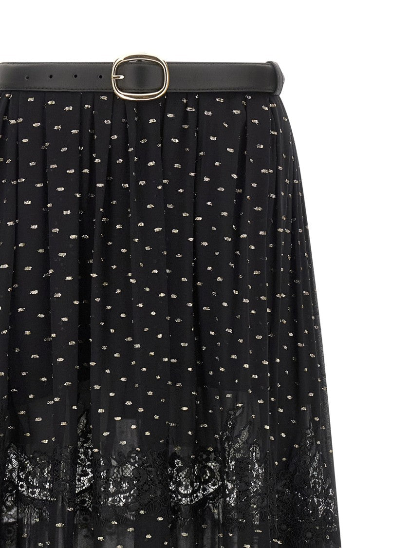 Self-Portrait 'Black And Gold Chiffon Lace Maxi' Skirt