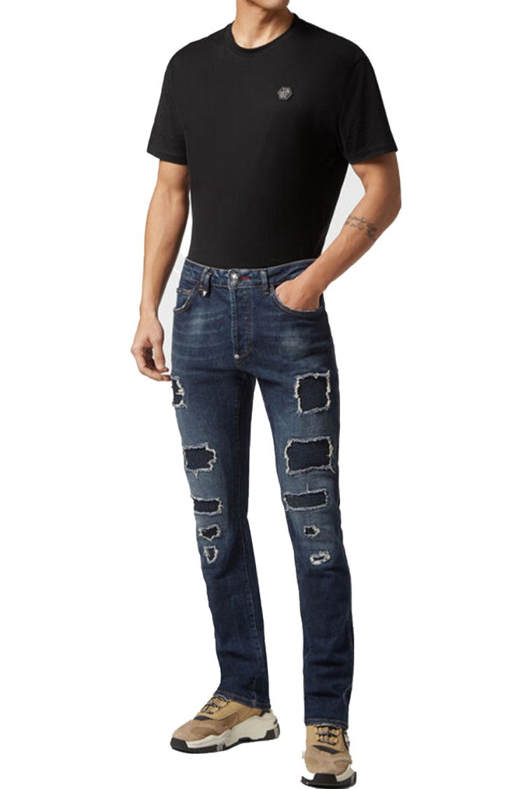 Philipp Plein Medium Wash Cotton-Blend Stretch Straight-Leg Jeans