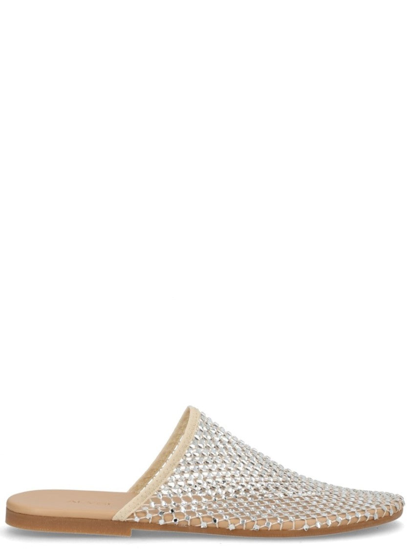 Alysi Neutrals Rhinestone Mesh Flat Mules