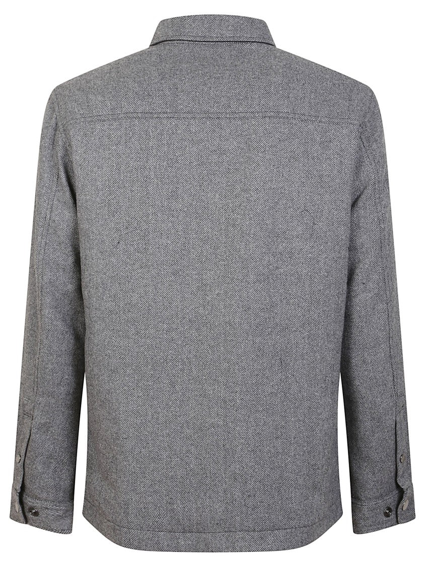 Woolrich Grey Patterned Wool Blend Overshirt With Classic Collar And Snap-Button Fastening