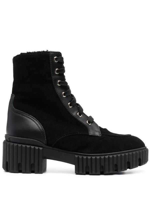 Baldinini Rugged Black Leather Ankle Boots With Lace-Up Closure