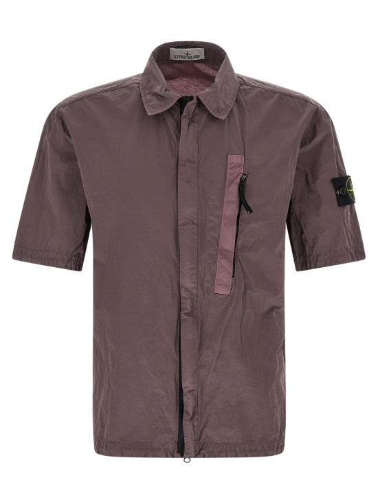 Stone Island Short-Sleeve Shirt With Zippered Pocket And Relaxed Fit